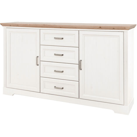 Commode, meuble de rangement en MDF coloris Pin blanchi / chêne artisan - Longueur 165 x Hauteur 88 x profondeur 41 cm -PEGANE-