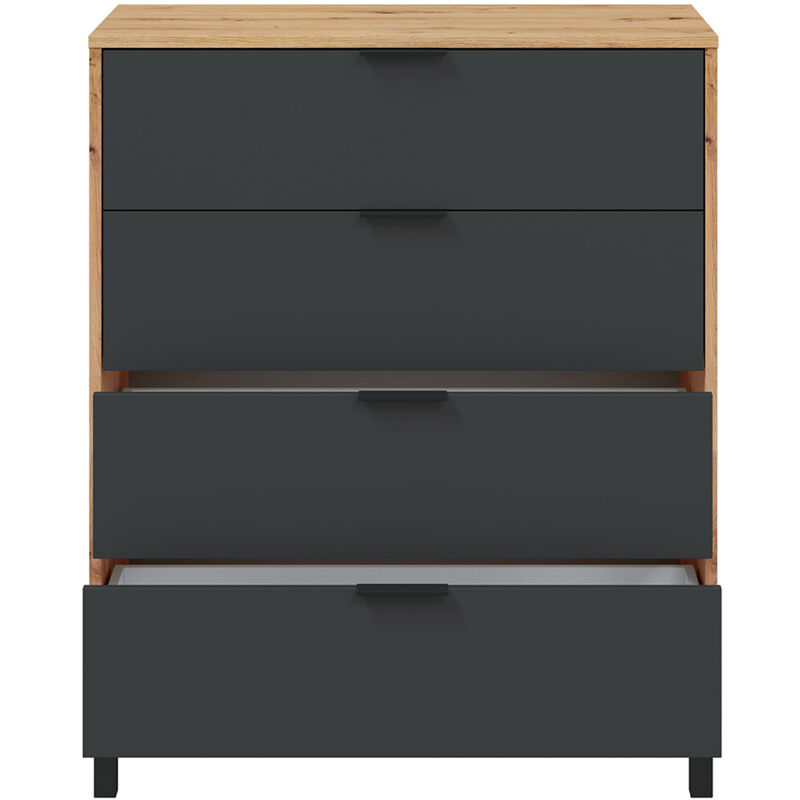 Commode meuble de rangement en mélamine coloris naturel/gris anthracite - Hauteur 94 x Longueur 78 x Profondeur 40 cm Pegane