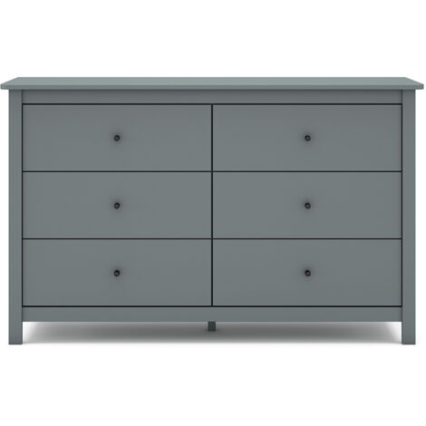 Commode, meuble de rangement en pin avec 6 tiroirs coloris Vert kaki - Longueur 130 x Profondeur 45 x Hauteur 80 cm