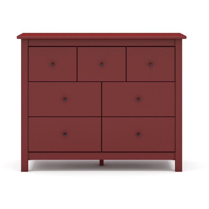 Commode, meuble de rangement en pin avec 7 tiroirs coloris Bordeaux - Longueur 100 x Profondeur 40 x Hauteur 80 cm Pegane
