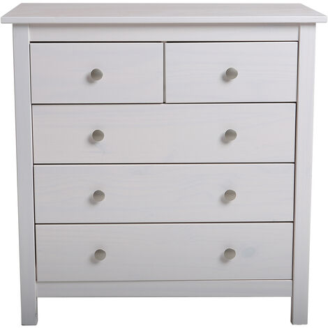 Commode, meuble de rangement en pin coloris blanc- Longueur 79 x Profondeur 40 x Hauteur 80 cm -PEGANE-