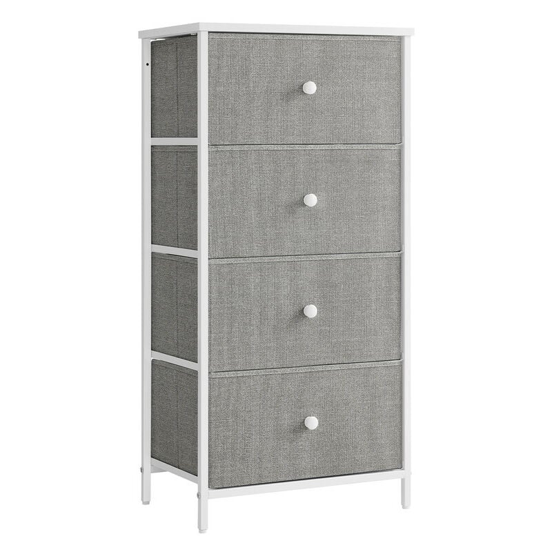 Commode avec 4 Tiroirs en Tissu, 45 x 30 x 91,7 cm, Cadre en Métal, Gris Clair et Blanc