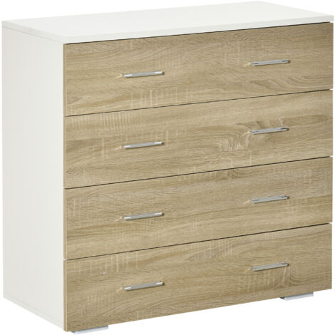 Commode meuble de rangement style contemporain 4 tiroirs 76 x 35 x 72 cm blanc et couleur bois