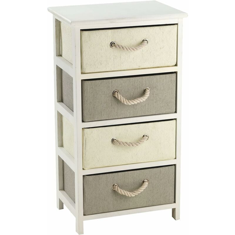 Commode 4 tiroirs en bois et raphia synthétique