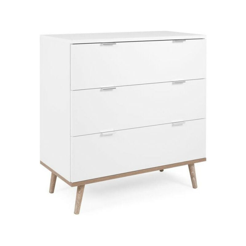 Commode Göteborg - 3 tiroirs - Décor chene sonoma Blanc - Scandinave - l 79,8 x p 40 x h 86,5 cm