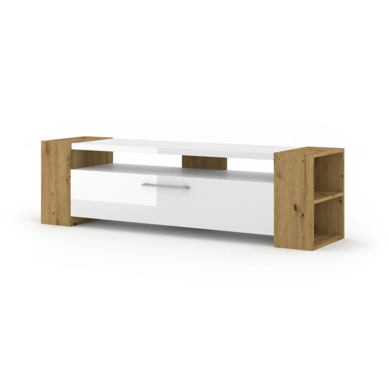 Bim Furniture - Meuble tv livia 160 cm chêne artisan / blanc brillant