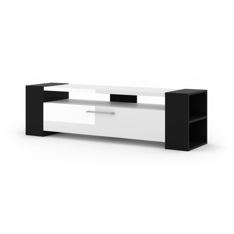 Bim Furniture - Meuble tv livia 160 cm noir / blanc brillant