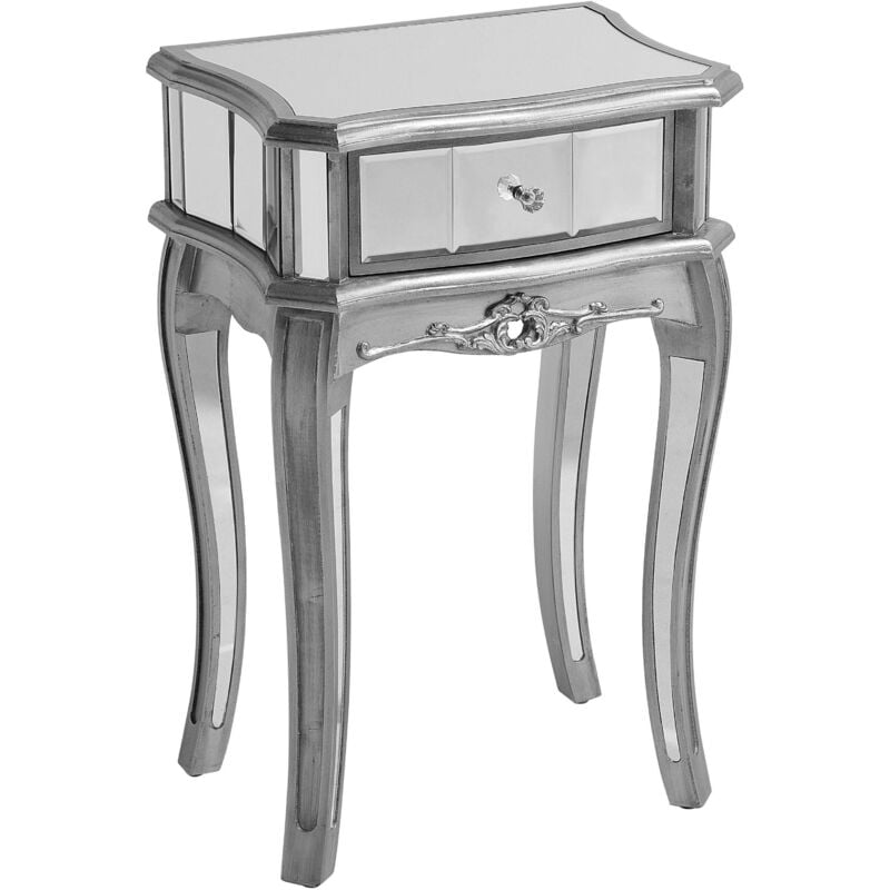 Beliani - Petite Table Console Argentée Effet Miroir en Verre et mdf avec Tiroir de Style Glamour pour Intérieur Classique, Vintage ou Moderne