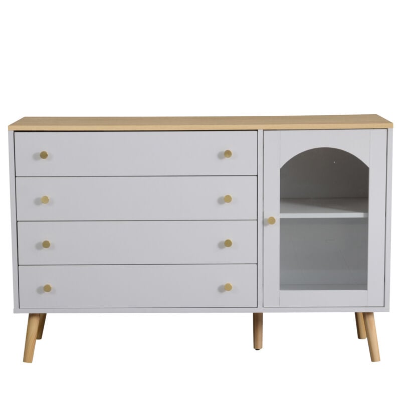 Commode moderne 120x40x77.5cm, 4 tiroirs larges, blanc