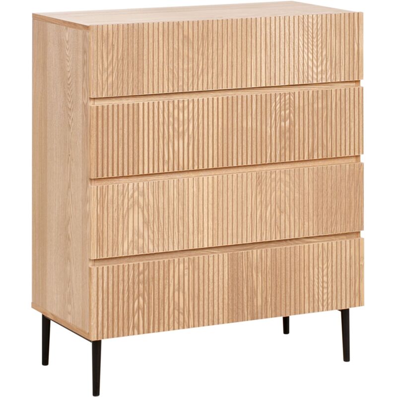 Beliani - Commode Moderne à 4 Tiroirs en mdf Bois Clair Façade Striée Meuble de Salon Chambre Marron Blythe