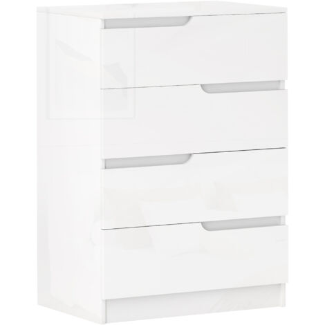 Commode moderne, armoire, 4 tiroirs, bois, dispositif anti-basculement, patins de protection, blanche