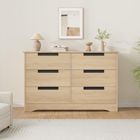 Commode Moderne en Bois avec 6 Tiroirs, Grande Capacité De Rangement- 40 x 119 x 74cm