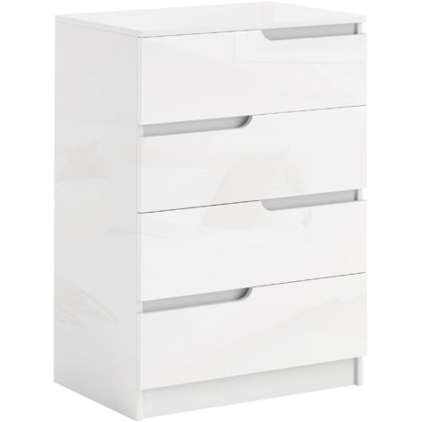 Commode moderne. la garde-robe. 4 tiroirs. Du bois. Protection anti-basculement. Des coussinets pour les pieds. Blanc