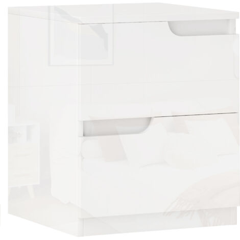 Commode Moderne Minimaliste 2 Tiroirs, Carton, 40 x 40 x 48 cm, Blanc Brillant