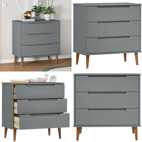 Commode MOLDE Gris 80x40x80 cm Bois de pin massif - armoire à tiroirs -  armoires à tiroirs - Home & Living