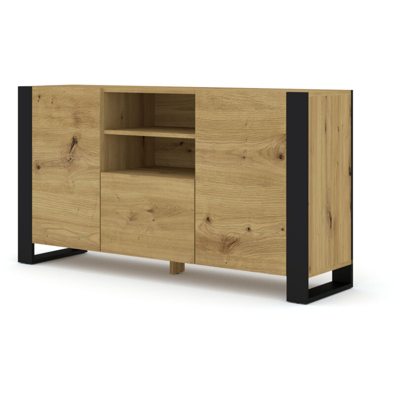 Bim Forniture - Commode MONDI 158 cm Chêne Artisan Noir Mat - CHÊNE ARTISAN / NOIR MAT