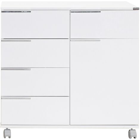 Commode multifonctions blanche 1 porte 5 tiroirs Lika 85cm