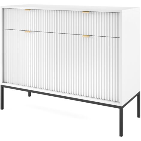 Commode NANAIMO KSZ104 - Blanche - Poignées dorées - 2 Tiroirs - Largeur 104 cm, Hauteur 83 cm, Profondeur 39 cm