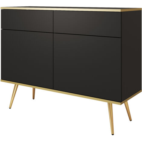 Commode : Noir, pieds dorés, 107 × 85 × 39 cm