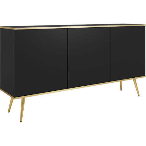 Commode : Noir, pieds dorés, 160 × 85 × 39 cm