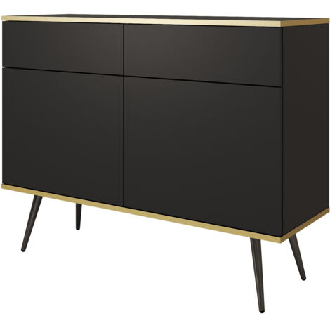 Commode : Noir, pieds noirs, 107 × 85 × 39 cm