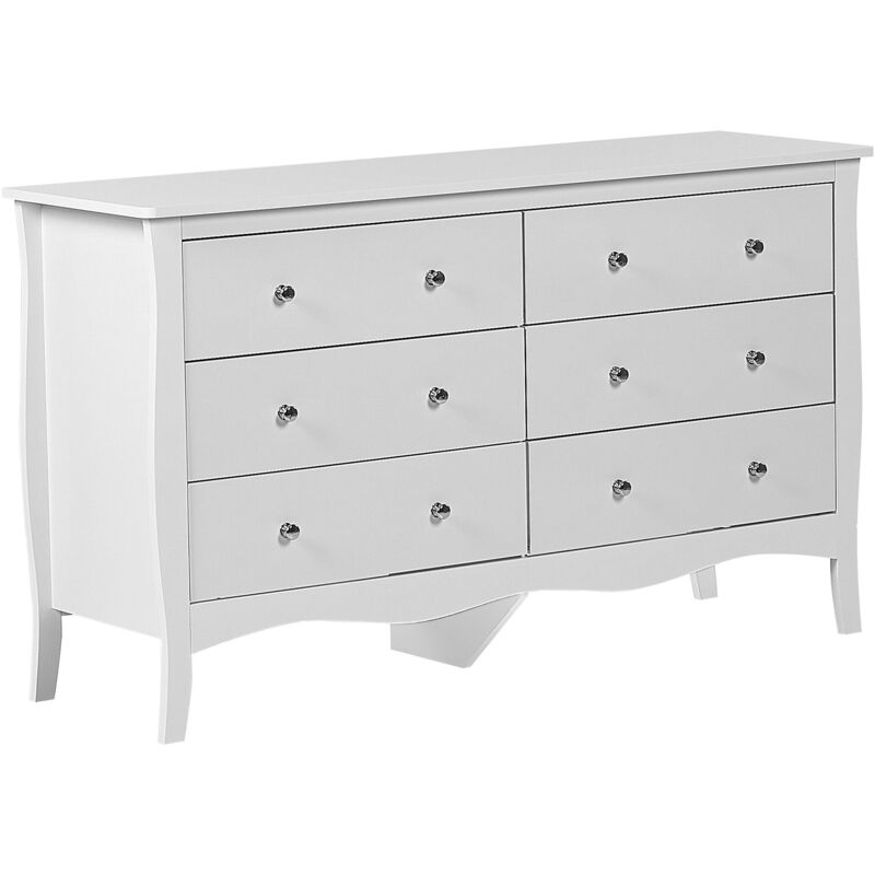 Commode Blanche avec 6 Tiroirs Spacieux Meuble de Rangement Pratique pour Chambre ou Salon au Style Vintage Traditionnel et Glamour Beliani