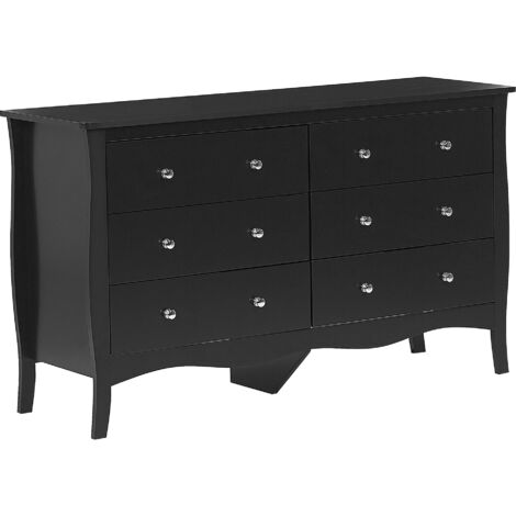 Commode Noire avec 6 Tiroirs Spacieux Meuble de Rangement Pratique pour Chambre ou Salon au Style Vintage Traditionnel et Glamour Beliani