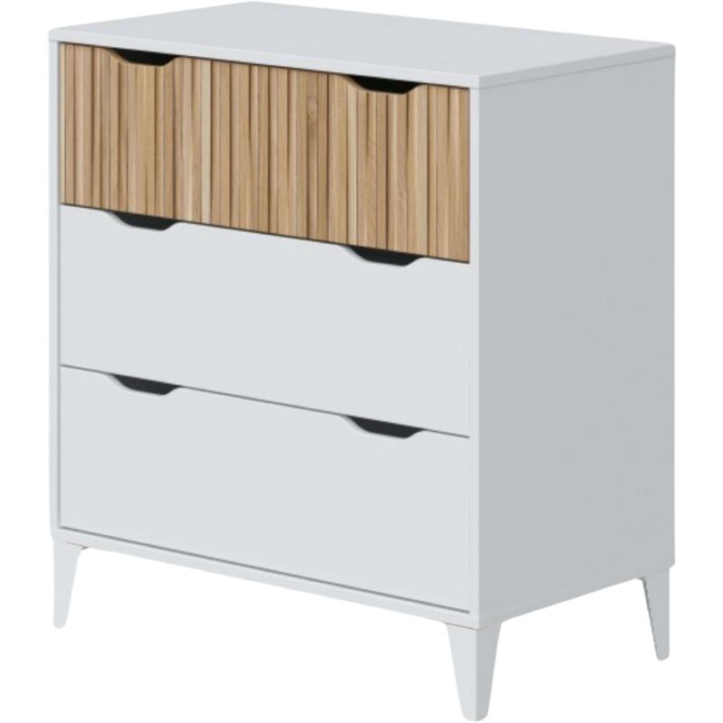 Commode Noite 3 tiroirs avec glissières métalliques et pieds en mélamine abs Blanc Artik et Natur 40