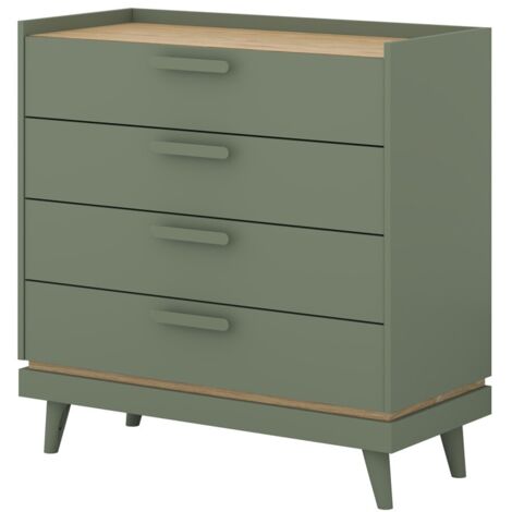 Commode NOKI – Vert et bois – 3 tiroirs style scandinave