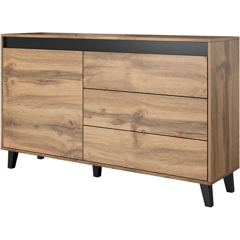 Commode nord 138 cm chêne wotan + anthracite