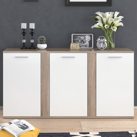 Vicco – Commode Novelli Sonoma 155 x 80 cm – Panneaux de particules 16 mm – Revêtement mélamine – Compartiments fermés pour rangement