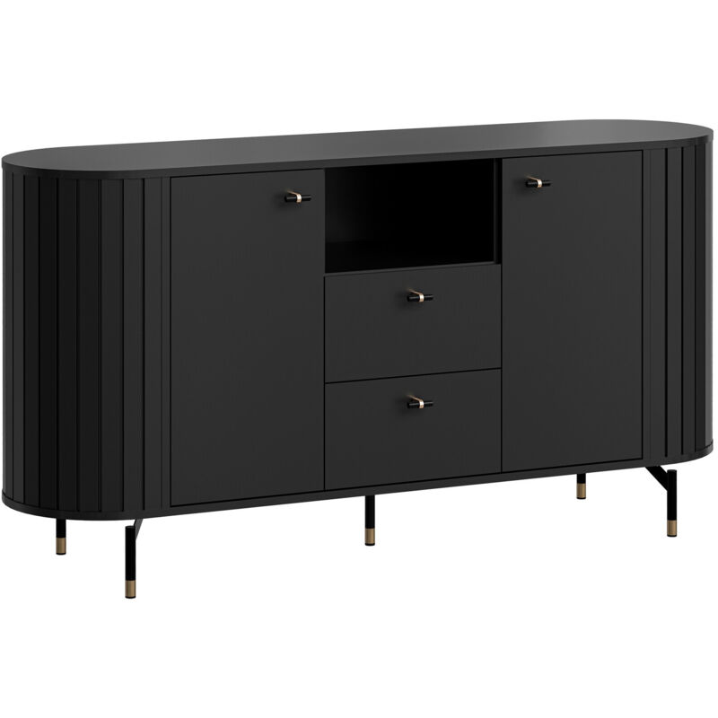 Commode Novmono 101, Noir, Avec tiroirs et portes, Nombre de tiroirs: 0, 81x151x40cm