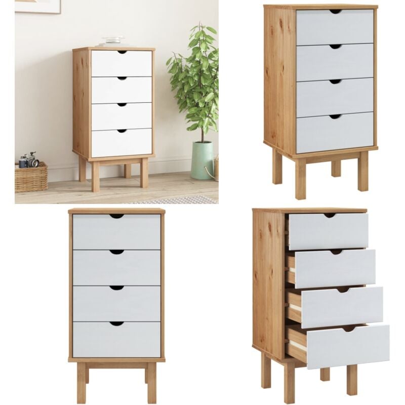 Commode otta marron et blanc 45x39x90 cm bois de pin massif - armoire à tiroirs - armoires à tiroirs - Home & Living - Blanc