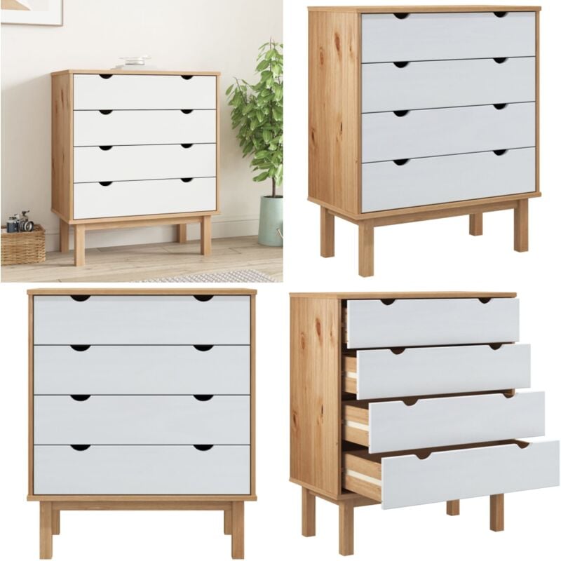 Commode otta Marron et blanc 76,5x39,5x90 cm Bois de pin massif - armoire à tiroirs - armoires à tiroirs - Home & Living - Blanc