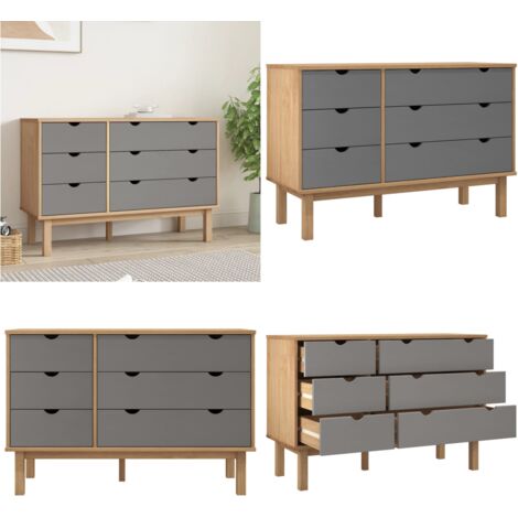 Commode OTTA marron et gris 111x43x73,5 cm bois de pin massif - armoire à tiroirs -  armoires à tiroirs - Home & Living