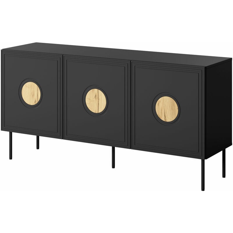 Commode palace 150 cm 3D noir mat / chêne craft