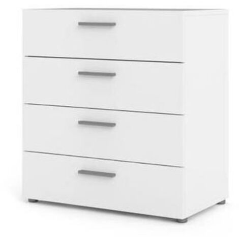 Les Tendances – Commode 4 tiroirs blanche L 70 x P 40 x H 75 cm – Panneau de particules durable – Poignées métalliques – Glissières à billes