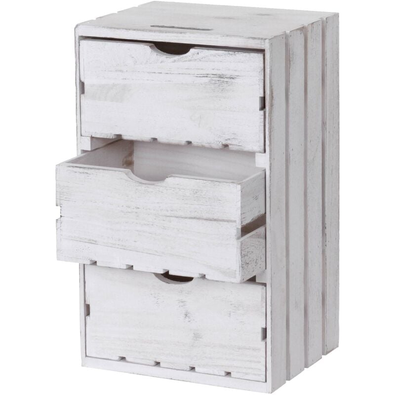 Commode petit meuble de rangement en bois style vintage 3 tiroirs 53x32x26cm bois blanc 040002485