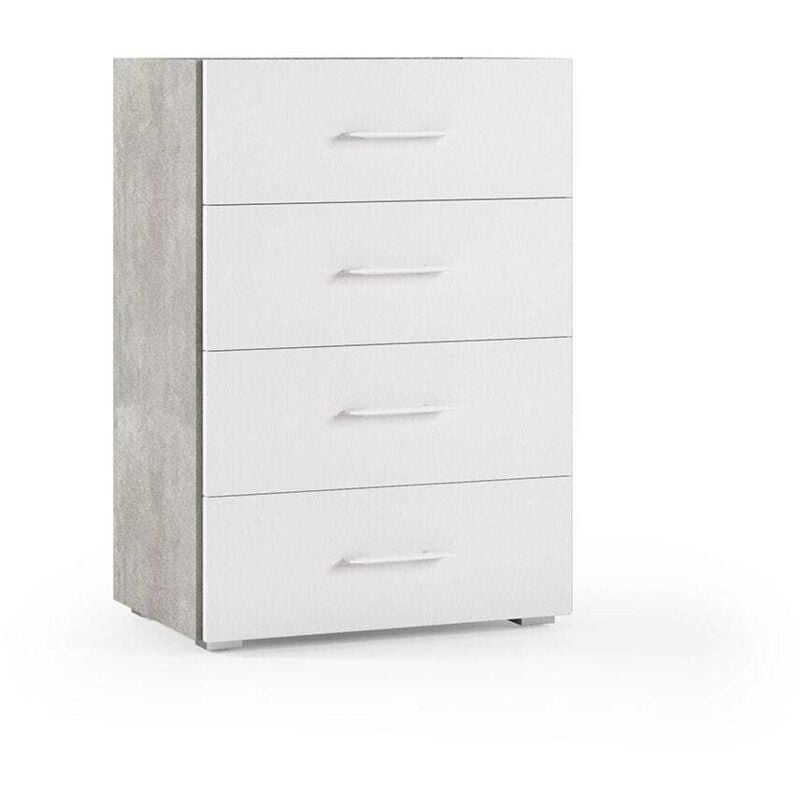 Kiamami Valentina - Commode Polyvalente à 4 Tiroirs Blanche Avec Côtés En Béton