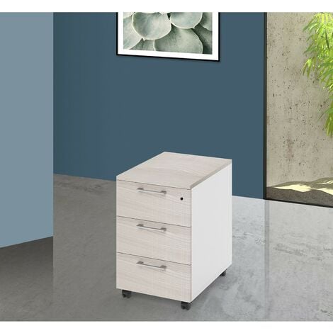 Bureaux, meubles et rangements, Bureau modulable MARKUS laqué gris mat et  décor chêne 1 porte 4 tiroirs