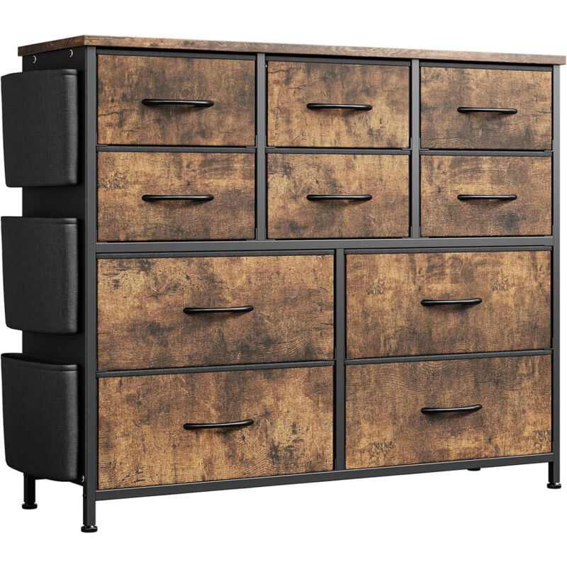 Commode pour chambre à coucher avec 10 tiroirs, commode et commode, tiroir de rangement en tissu avec poches latérales pour chambre d'enfant,
