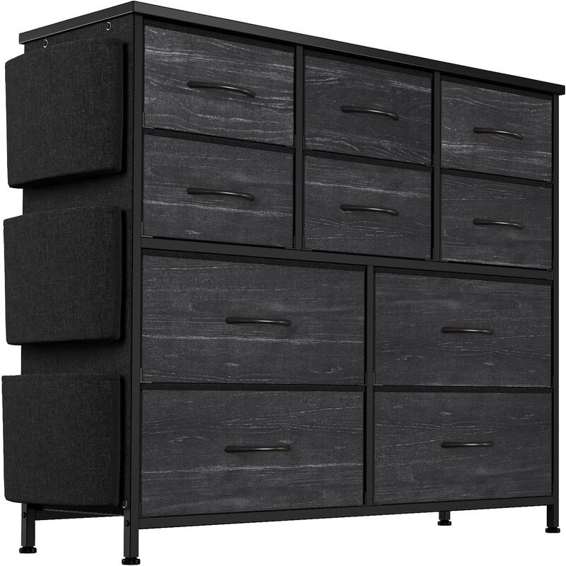 Lunsy - Commode pour chambre à coucher avec 10 tiroirs, commode et commode, tiroir de rangement en tissu avec poches latérales pour chambre d'enfant,