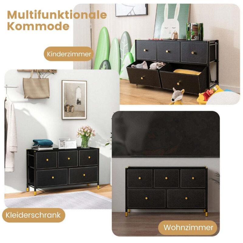 Commode pour chambre a coucher avec 5 tiroirs large commode en tissu avec structure en metal 100 x 30 x 585 cm noir