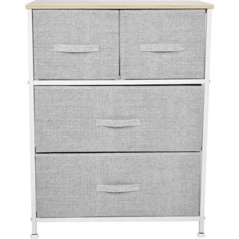 Commode pour Chambre à Coucher, Commode à 4 Tiroirs en Tissu Meuble de Rangement avec Dessus en Bois et Grand Espace de Rangement Chambre à Coucher, Salon, Chambre d'enfant, Gris Clair
