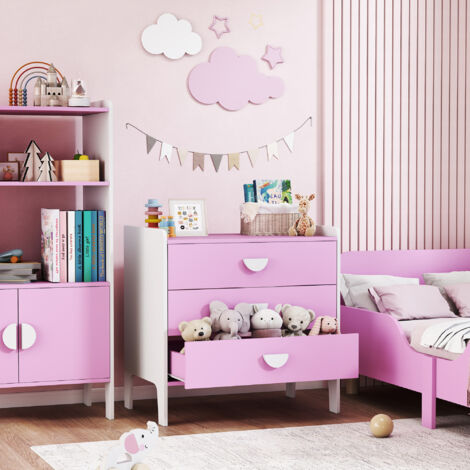 Commode pour enfants. commode rangement 3 tiroirs pour chambre d'enfant. crèche. salle de jeux. 60 x 40 x 60 cm. rose