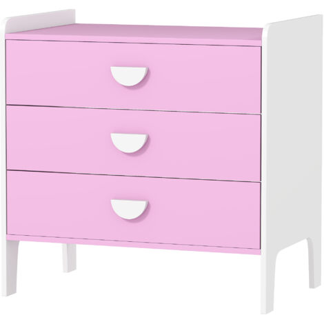 Commode pour enfants, commode rangement 3 tiroirs pour chambre d'enfant, crèche, salle de jeux, 60 x 40 x 60 cm, rose