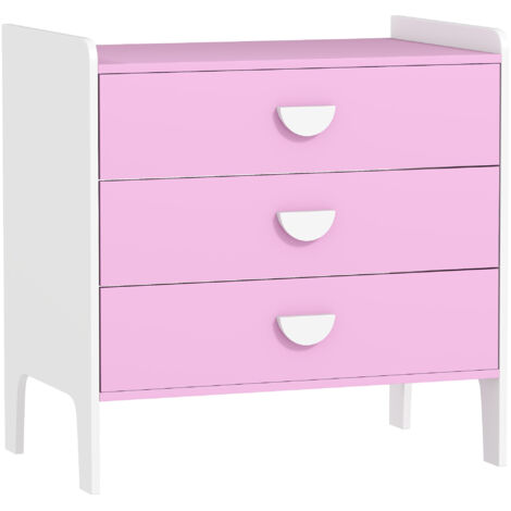 Commode pour enfants, commode rangement 3 tiroirs pour chambre d'enfant, crèche, salle de jeux, 60 x 40 x 60 cm, rose