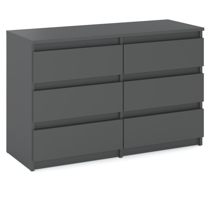 Commode pour le salon, meuble TV 100 CM, 6 tiroirs, buffet gris mat