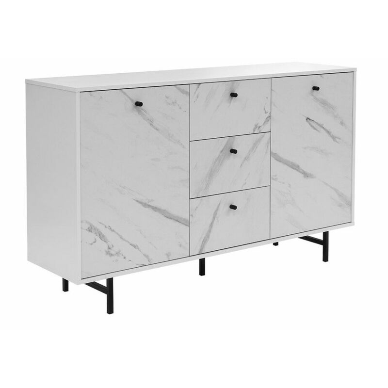 mobilier1 - commode providence t100, marbre blanc, avec tiroirs et portes, 90x150x41cm - marbre blanc
