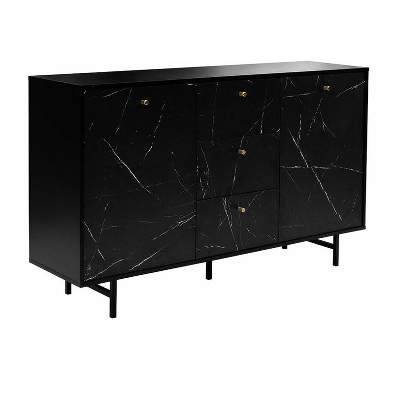 mobilier1 - commode providence t100, marbre noir, avec tiroirs et portes, 90x150x41cm - marbre noir